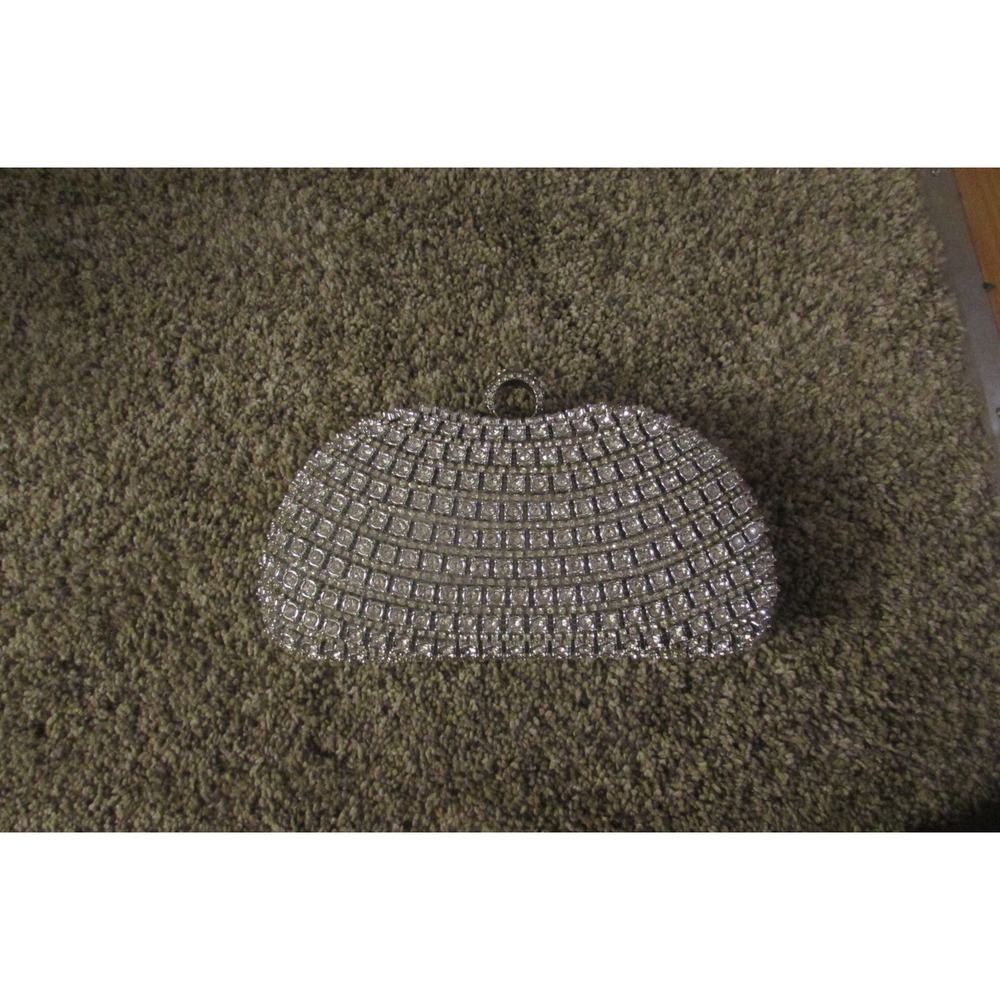 Silver Rhinestone Evening Clutch Bag Crystal Wedding Prom Formal Minaudiere